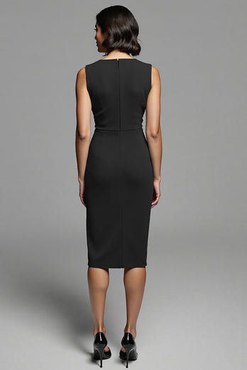 Grey Bodycon Satin Ruched Midi Work Dress with Slit