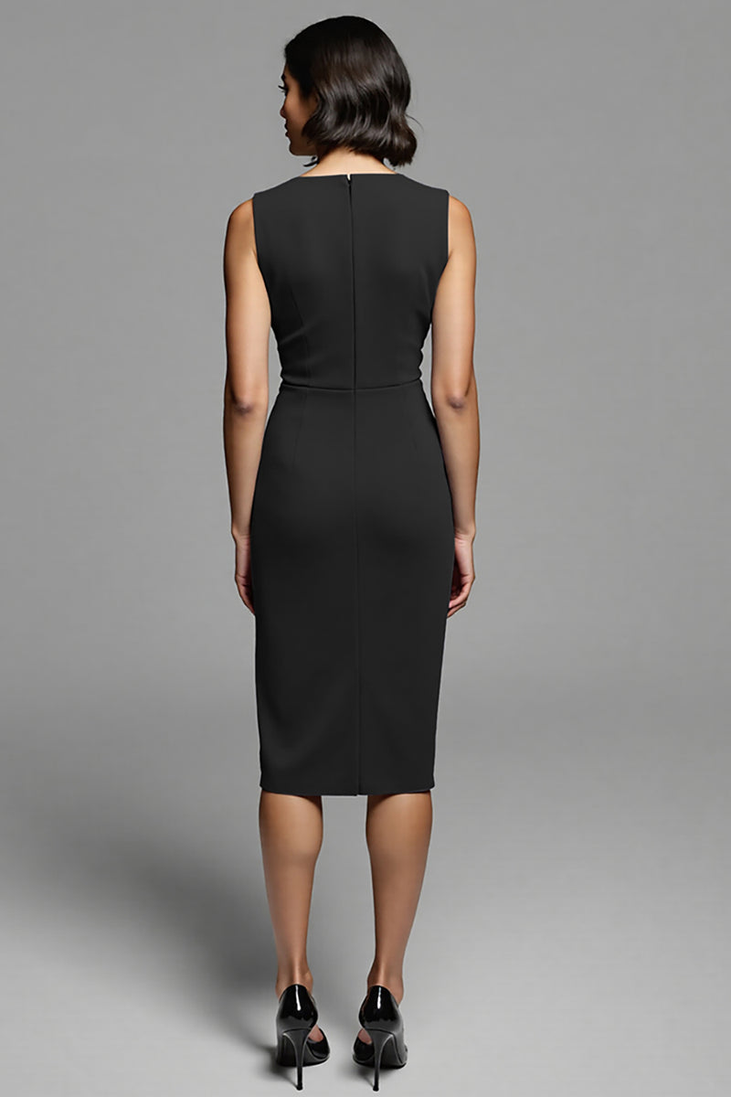 Load image into Gallery viewer, Grey Bodycon Satin Ruched Midi Work Dress with Slit