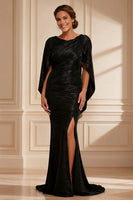 Load image into Gallery viewer, Burgundy Boat Neck Mermaid Long Mother of the Bride Dress with Slit