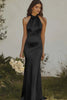 Load image into Gallery viewer, Light Yellow Sheath Halter Long Satin Bridesmaid Dress