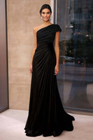 Load image into Gallery viewer, Black Brown Sheath One Shoulder Long Gala Dress
