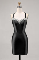Load image into Gallery viewer, Sparkly Dark Green Satin Corset Tight Short Homecoming Dress with Beading