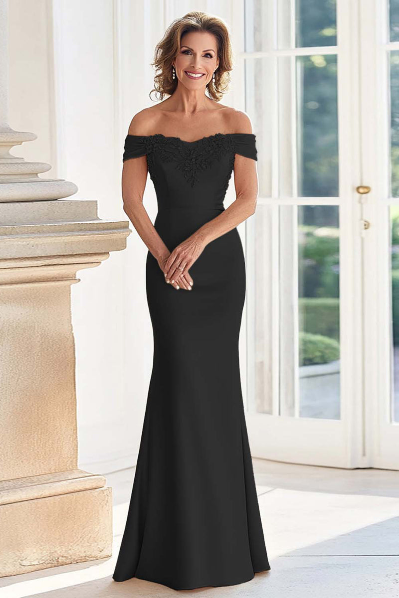 Load image into Gallery viewer, Elegant Champagne Mermaid Off The Shoulder Mother of the Bride Dress with Lace