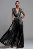 Load image into Gallery viewer, Sparkly Gold A-Line Metallic Deep V-Neck Pleated Long Formal Dress