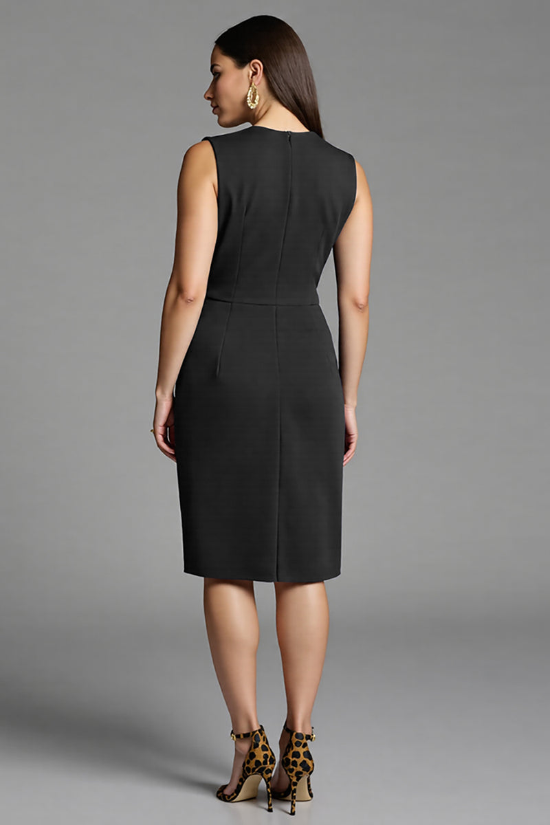 Load image into Gallery viewer, Navy Bodycon Satin V-Neck Midi Work Dress with Ruffles