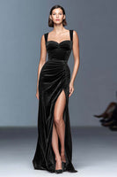 Load image into Gallery viewer, Plum Sheath Ruched Velvet Long Holiday Party Dress with Slit