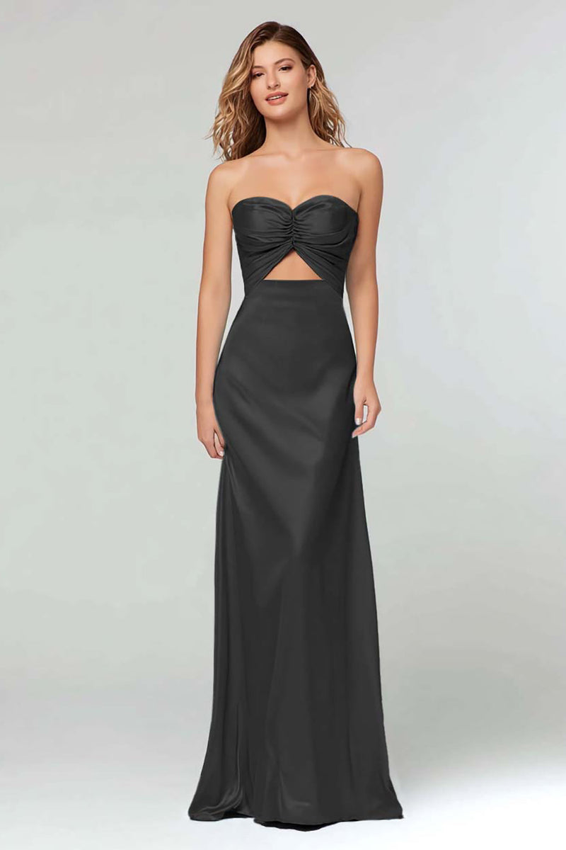 Load image into Gallery viewer, Light Blue Sheath Satin Sweetheart Cut Out Long Formal Dress