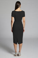 Load image into Gallery viewer, Royal Blue Bodycon Ruffled Satin Midi Work Dress