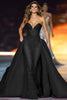 Load image into Gallery viewer, Sparkly Dark Red A Line Satin Strapless Sequin Long Pageant Dress with Cape