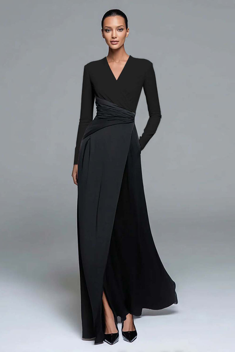 Load image into Gallery viewer, Black and White Patchwork Sheath Long Formal Dress with Sleeves