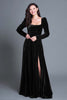 Load image into Gallery viewer, Burgundy Velvet Square Neck Long Sleeves Holiday Party Dress with Slit