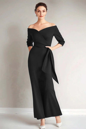 Elegant Peacock Off the Shoulder Long Mother of the Bride Dress with Sash