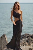 Load image into Gallery viewer, White Chiffon Mermaid Cut-Out Long Rehearsal Dinner Dress