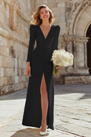 Load image into Gallery viewer, Ivory V-Neck Sheath Long Sleeves Wedding Dress with Slit