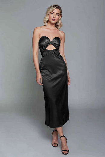 Dusty Blue Sheath Cut Out Satin Sweetheart Long Formal Dress