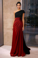 Load image into Gallery viewer, Black Brown Sheath One Shoulder Long Gala Dress