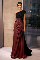 Load image into Gallery viewer, Black Brown Sheath One Shoulder Long Gala Dress