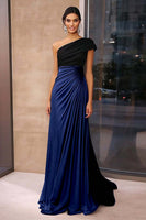 Load image into Gallery viewer, Black Brown Sheath One Shoulder Long Gala Dress