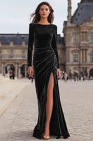 Load image into Gallery viewer, Caramel Sheath Velvet Long Holiday Party Dress with Sleeves