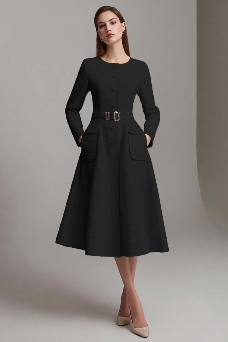 Load image into Gallery viewer, Ivory Tweed Boat Neck A Line Midi Homecoming Outfits with Belts