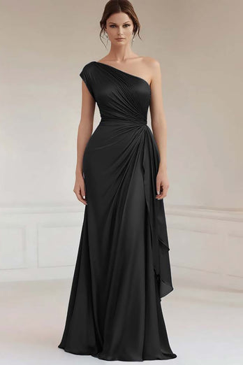 Peacock Sheath Satin One Shoulder Long Formal Dress