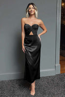 Load image into Gallery viewer, Dark Navy Satin Sweetheart Cut Out Sheath Long Formal Dress