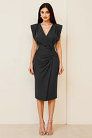 Load image into Gallery viewer, Olive V-Neck Ruched Sheath Long Formal Dress