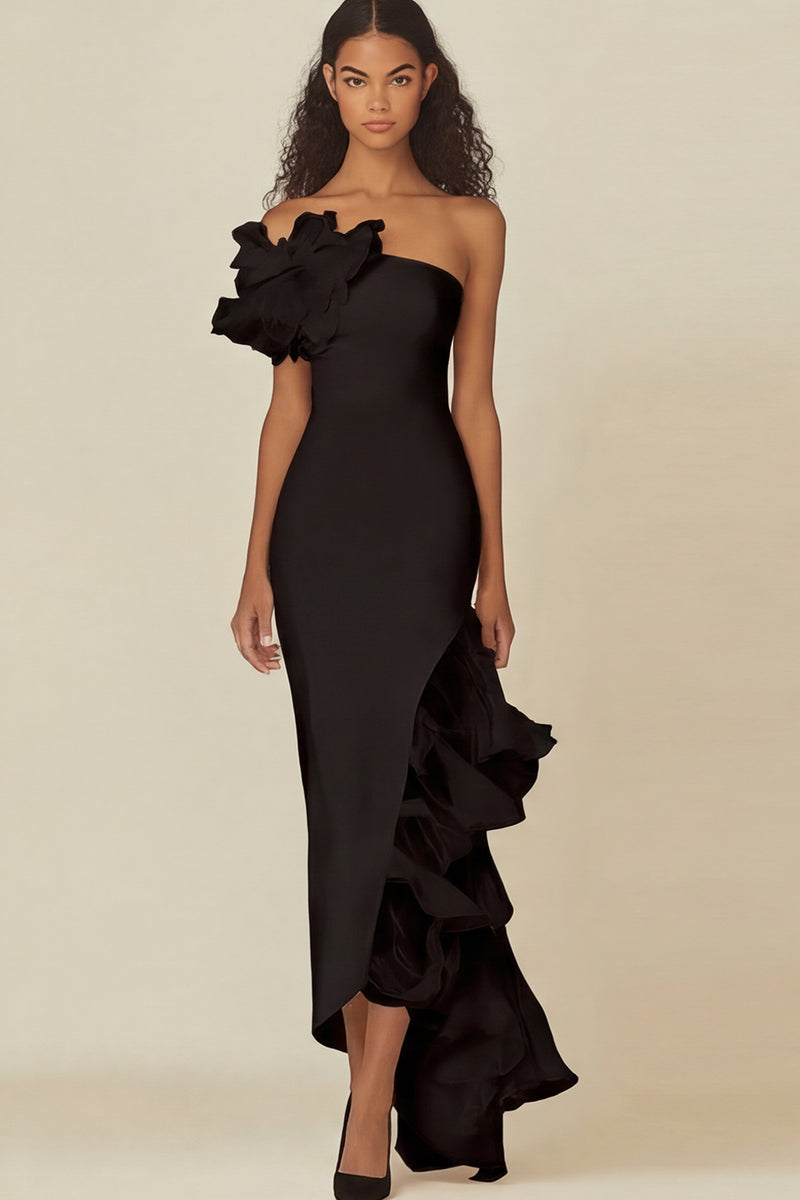 Load image into Gallery viewer, White Sheath Asymmetrical Long Rehearsal Dinner Dress with Ruffles