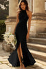Load image into Gallery viewer, Dusty Sage Sheath Chiffon Pleated Halter Long Bridesmaid Dress