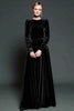 Load image into Gallery viewer, Simple Dark Purple A Line Velvet Long Holiday Party Dress with Sleeves