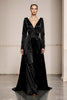 Load image into Gallery viewer, Peacock Green Satin V-Neck A Line Long Sleeves Formal Dress