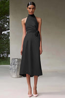 Load image into Gallery viewer, Pink Satin A Line Halter Long Formal Dress