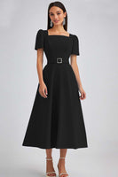 Load image into Gallery viewer, Dusty Rose A Line Satin Square Neck Midi Work Dress with Sleeves
