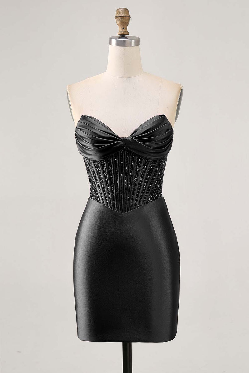 Load image into Gallery viewer, Sparkly Fuchsia Strapless Short Tight Corset Satin Homecoming Dress