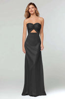 Load image into Gallery viewer, Black  Sheath Satin Sweetheart Cut Out Long Formal Dress