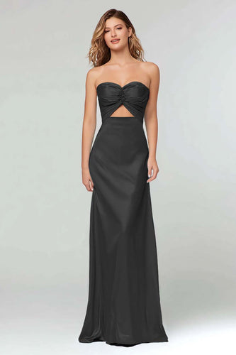 Black  Sheath Satin Sweetheart Cut Out Long Formal Dress