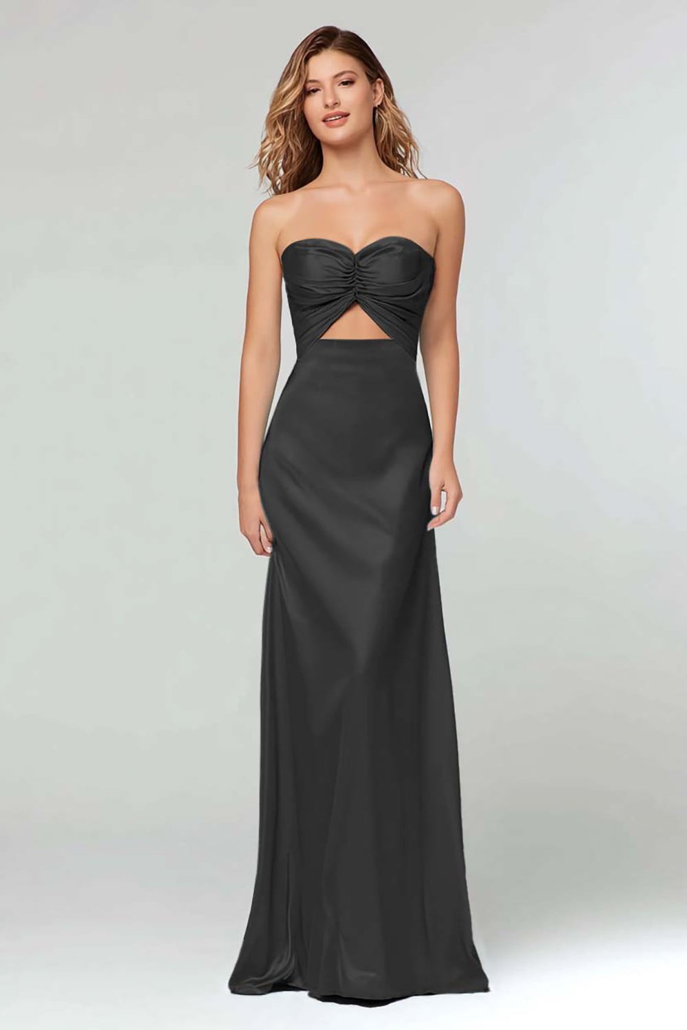 Black  Sheath Satin Sweetheart Cut Out Long Formal Dress