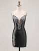 Load image into Gallery viewer, Sparkly Fuchsia Satin Strapless Tight Short Homecoming Dress with Rhinestones