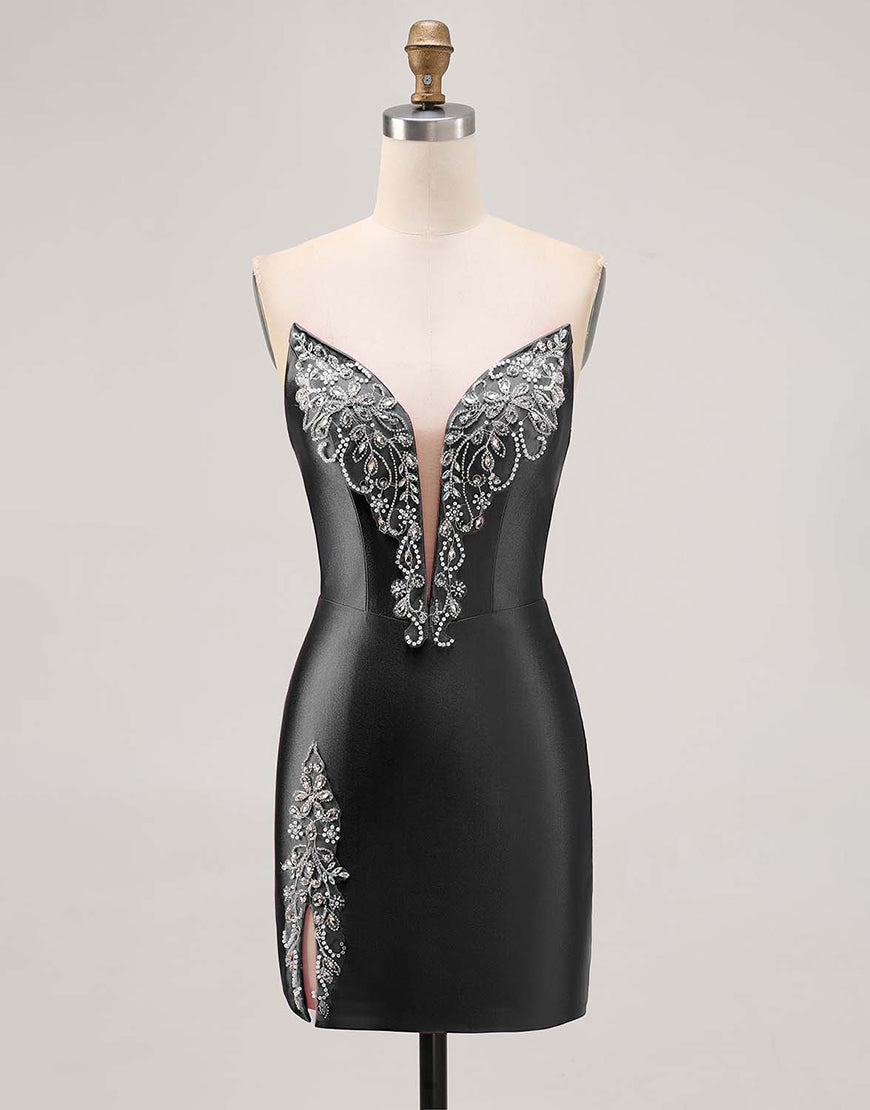 Load image into Gallery viewer, Sparkly Fuchsia Satin Strapless Tight Short Homecoming Dress with Rhinestones