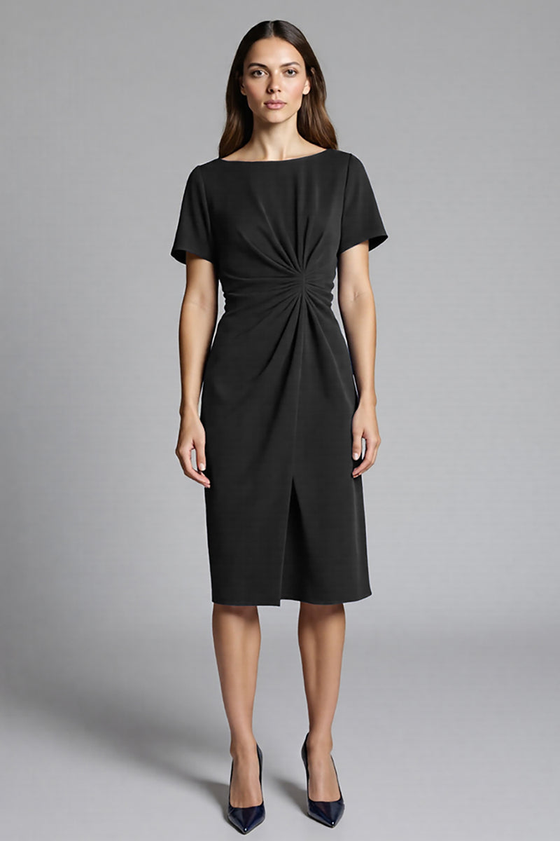 Load image into Gallery viewer, Navy Bodycon Ruched Midi Satin Work Dress