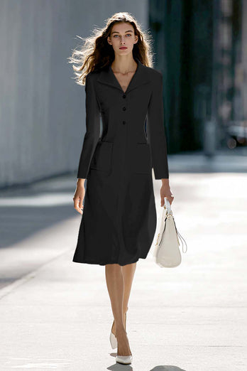 Ivory A Line Single Breasted Midi Blazer Dress with Sleeves