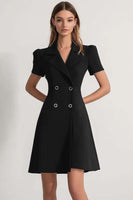 Load image into Gallery viewer, Navy A Line Notched Lapel Double Breasted Short Work Blazer Dress