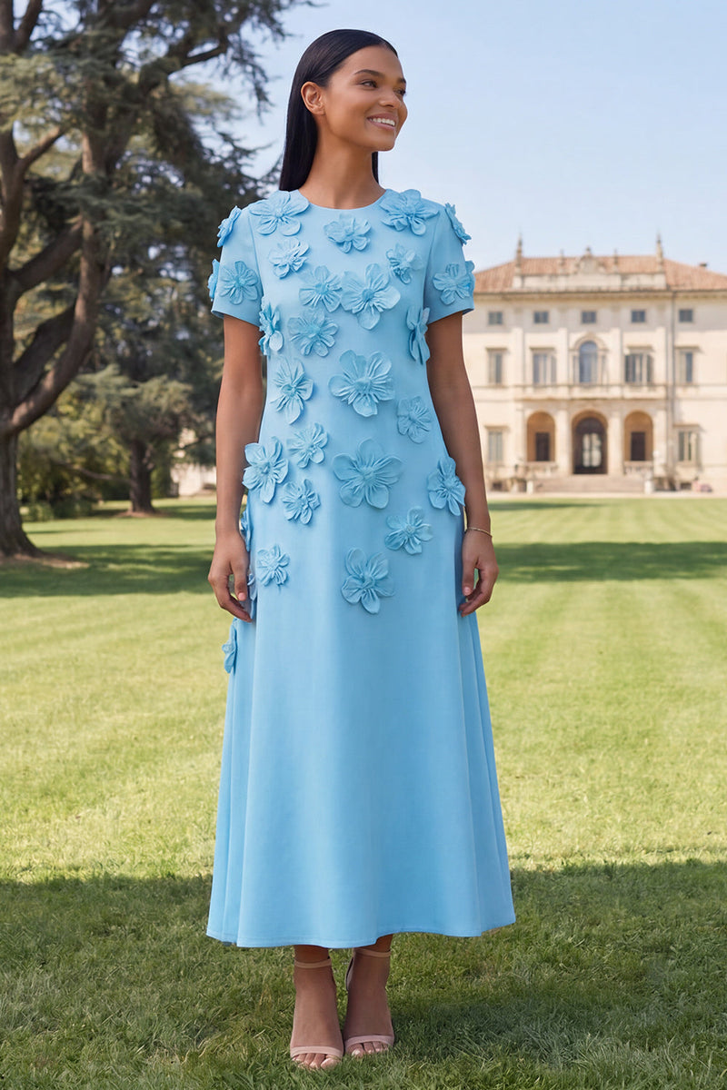 Load image into Gallery viewer, Butter Yellow Round Neck A Line Floral Maxi Formal Dress with Sleeves