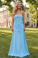 Load image into Gallery viewer, Sage Green Strapless A Line Floral Maxi Formal Dress
