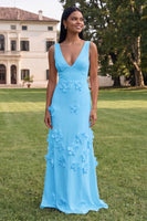 Load image into Gallery viewer, Butter Yellow V-Neck Floral Sheath Long Formal Dress