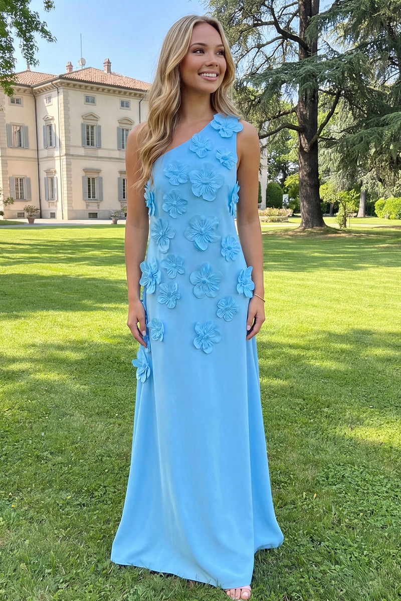Load image into Gallery viewer, Yellow One Shoulder Floral Sheath Maxi Formal Dress