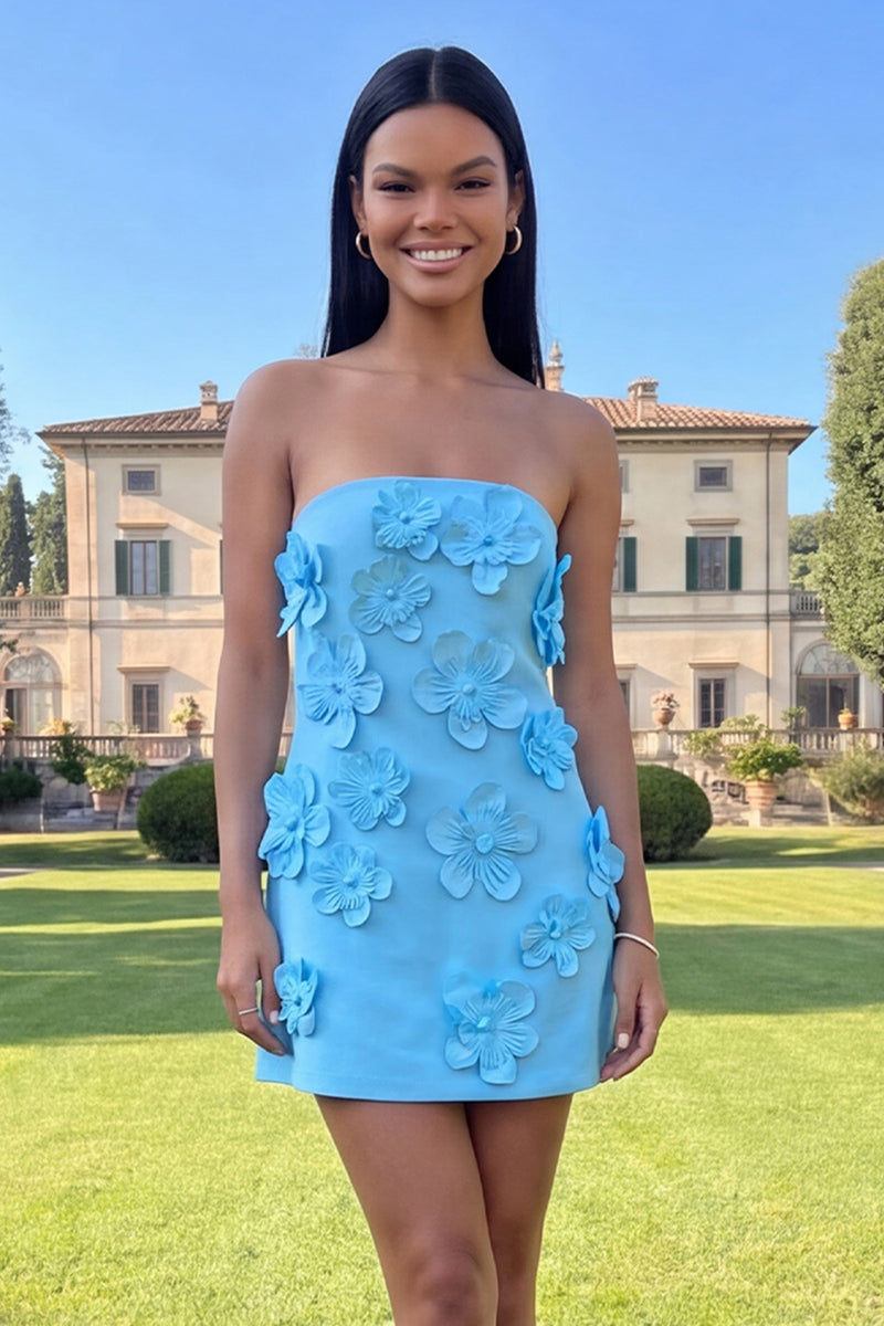 Load image into Gallery viewer, Hot Pink Floral Strapless Short Homecoming Dress