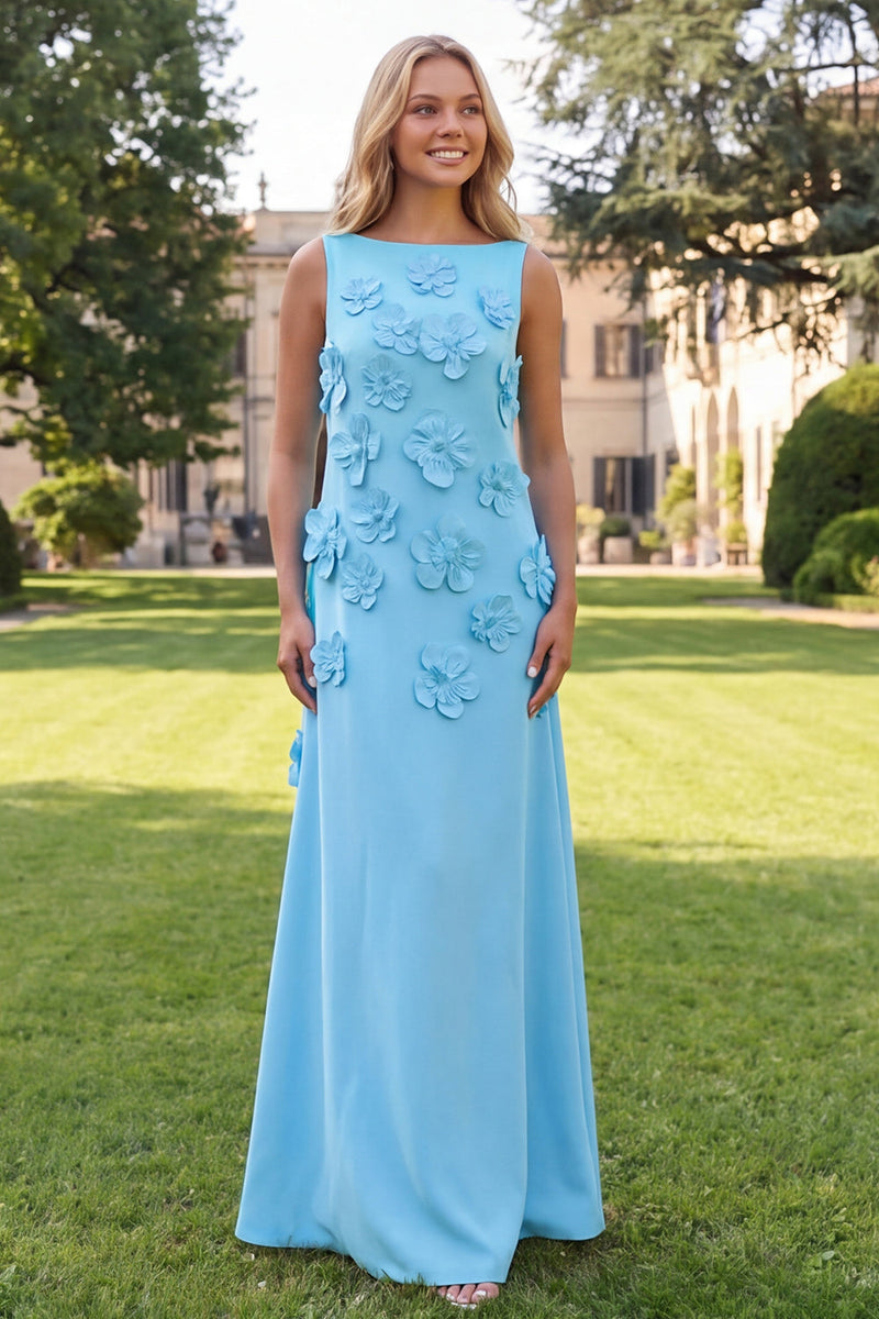 Load image into Gallery viewer, Yellow Boat Neck Floral A Line Long Formal Dress