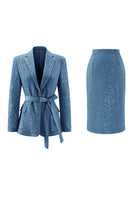 Load image into Gallery viewer, Sparkly Pink 2 Piece Sequin Pencil Midi Prom Suits with Sash