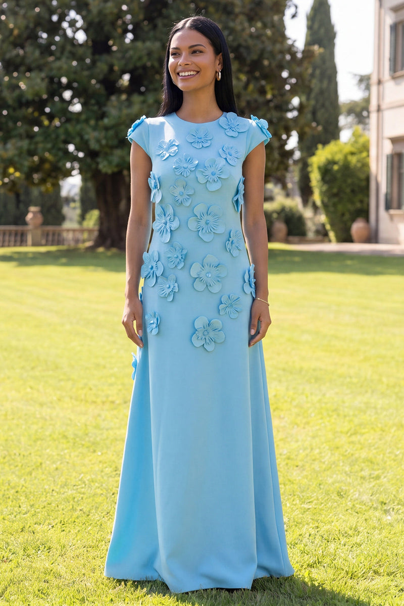 Load image into Gallery viewer, Butter Yellow Round Neck A Line Floral Long Formal Dress with Sleeves